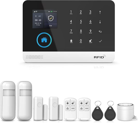 PGST Home Alarm System,2.4" Colorful Screen Home Security System,10 Piece Wireless Burglar Door Alarm Kits,Motion Detectors,4G SMS/Phone Tuya APP Alerts for Home,Villa,Apartment,No Subscription Fee