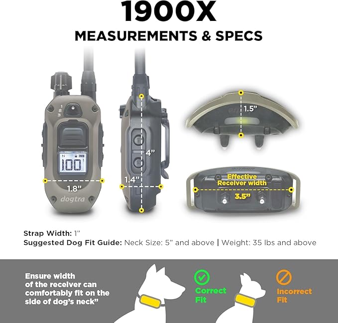 Dogtra 1900X 2-Dogs E-Collar with Remote [New Edition] 35 lbs+, 3/4 Mile Range, LED Light, 100 Levels Control for Stubborn Dogs, Waterproof, Boost for Quick Recall, Vibration, Safety Lock & Tone