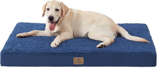 Bedfolks Orthopedic Dog Bed for Extra Large Dogs - Egg Foam Dog Crate Bed with Removable Waterproof Cover, Pet Bed Mat Suitable for Dogs and Pets Up to 100 lbs (44 x 32 x 3.5 inches, Navy)