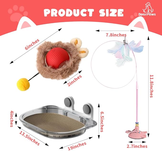 3-in-1 Cat Toy and Cat Window Perch, Window-Mounted Hammock with Scratching Board, Interactive Teaser Wand, Smart Ball with LED Lights