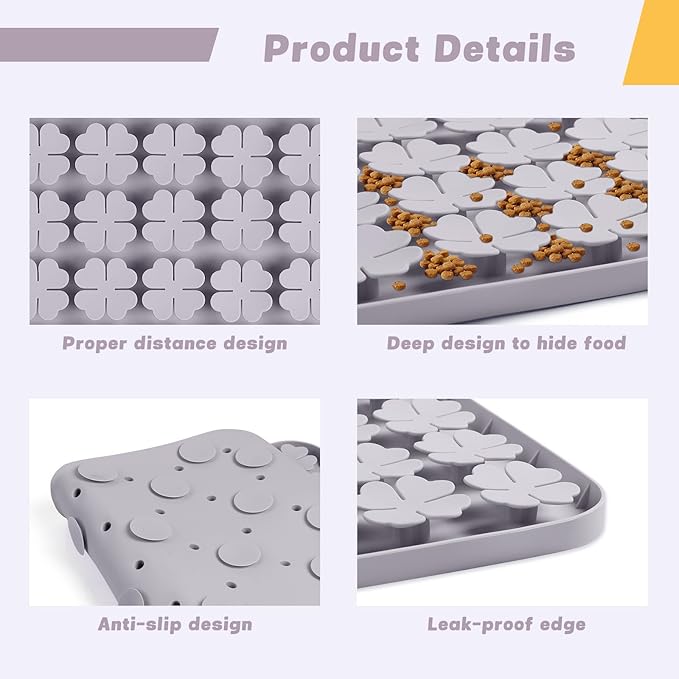 Dog Lick Mat, 23.6"x 15.7" Large Silicone Snuffle Mat with Suction Cups, Slow Feeder for Small Medium Large Dogs Slow Eating, Boredom Reducer (Grey)