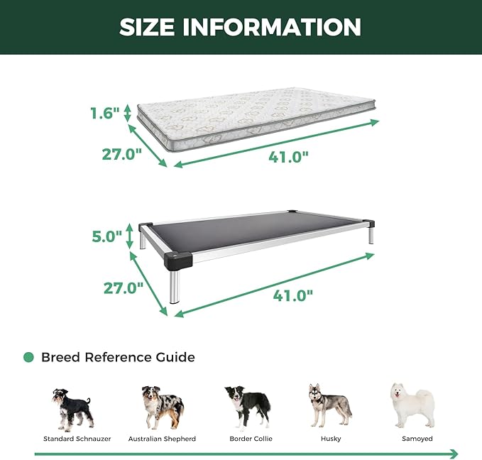 FXW TitanNest Chew-Proof Elevated Dog Bed, Raised Cot for Indoor/Outdoor/Camping Use, Durable & Washable Padded Pet Bed with Exclusive Cover for Medium Dogs, 41.0" L x 27.0" W x 5.0" H, Gray