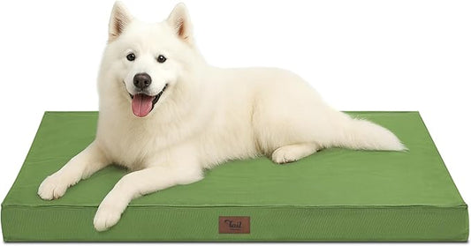 Outdoor Large Washable Dog Bed, Orthopedic Egg Crate Foam Dog Crate Mat for Large Dogs with Removable Oxford Cooling Cover, Light Green