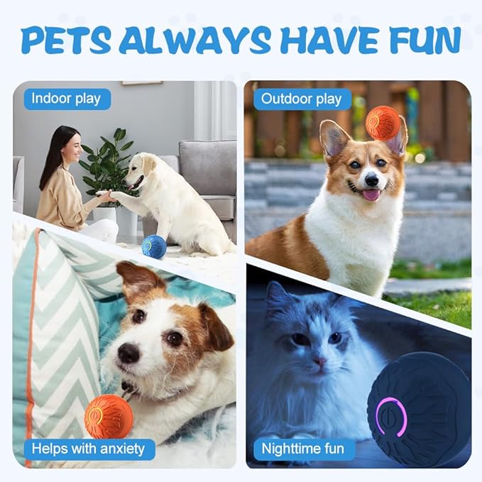 Interactive Cat Dog Toys, 2026 Smart Automatic Moving Ball Toys for Indoor Dogs Cats, Self-Rolling Interactive Cat Dog Toy Ball for Small/Medium Dogs (2PCS Orange)