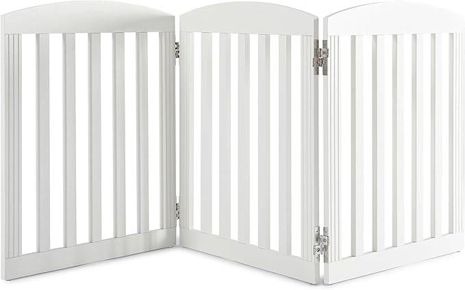 SPIRICH Dog Gate Indoor, Dog Gates for Doorways, Stairs, The House, Wooden Freestanding Foldable Pet Gate, Extra Wide Step Over Puppy Gate, 3 Panels, White