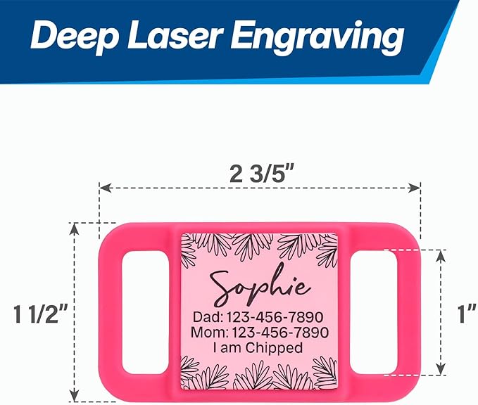 Silent Dog Tag, Personalized Engraved Tracker Case for Pet Collar, Quiet Slide On Tags for Collars