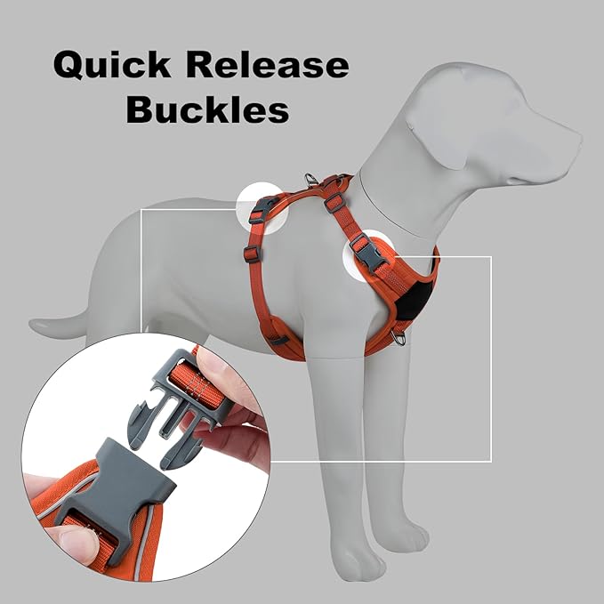 Plutus Pet No Pull Dog Harness, Release at Neck, Soft Padded, Reflective Adjustable Dog Vest Harness for Small, Medium, Large Dogs(Orange, XS)