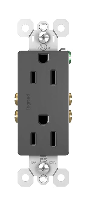 Legrand radiant 885BKCC12 15 Amp Decorator Duplex Outlet, Side Wire or Push Wire, Black (1 Count)