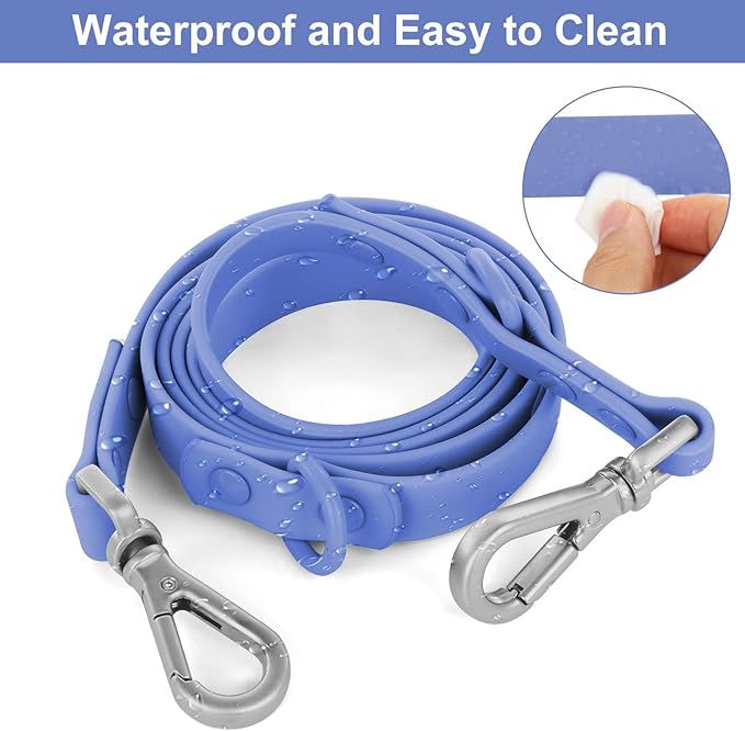 Wisedog Waterproof Dog Leash – 5ft/6ft Adjustable with 2 Metal Swivel Hooks, Easy to Clean Dog Leashes for Small, Medium, Large Breed Dogs (Blue,L)