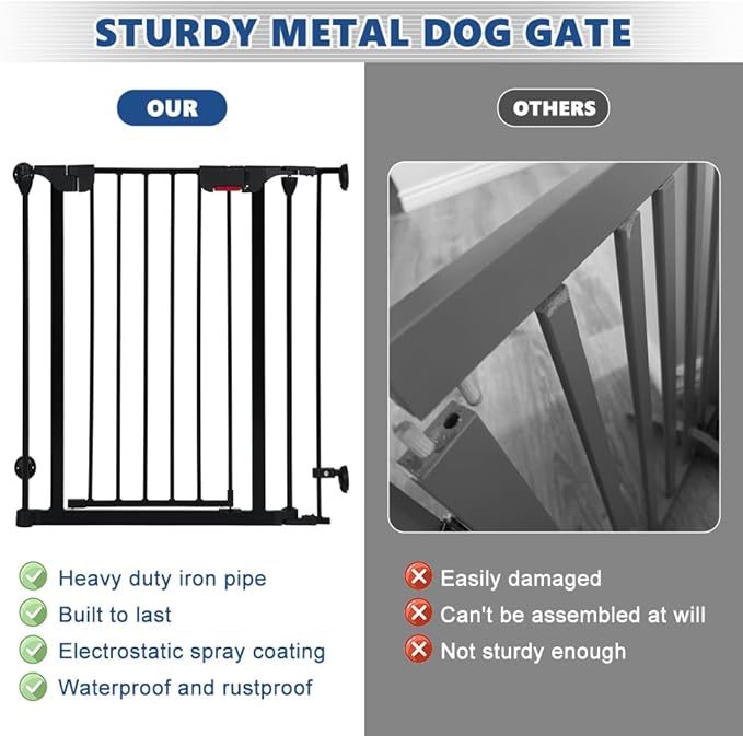 Freestanding Dog Gates with Door Walk Through, Extra Wide Doggy Door 125" W x 29" H Pet Gate Safty 5 Panels Dog Fence for Stairs, Doorways