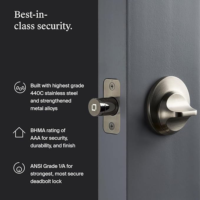 Level Lock+ WiFi Deadbolt Smart Lock - World's Smallest Smart Lock Plus Apple Home Key - Lock/Unlock Anywhere - Level App for iOS & Android - Works with Alexa, Apple & Google Home (Satin Nickel)