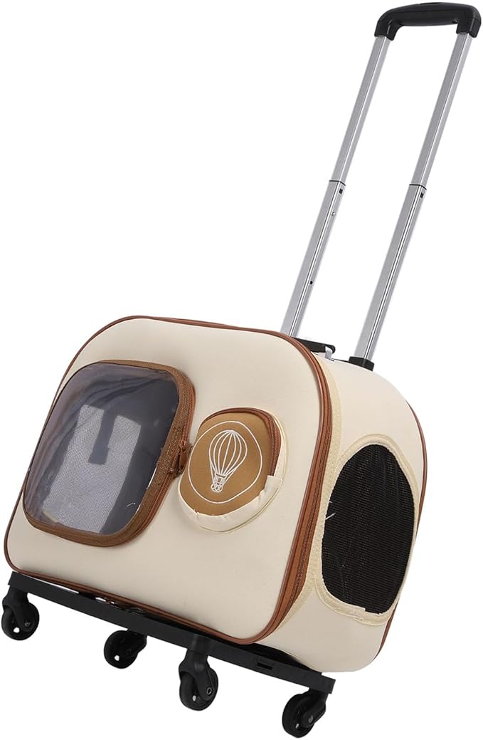 Pet Trolley Case, HardSided Carriers Pet Backpack Soft Lined Roller Bag Outdoor Dog Crate for Travel Hiking Camping Trolley Case, Large Capacity Wheeled Portable