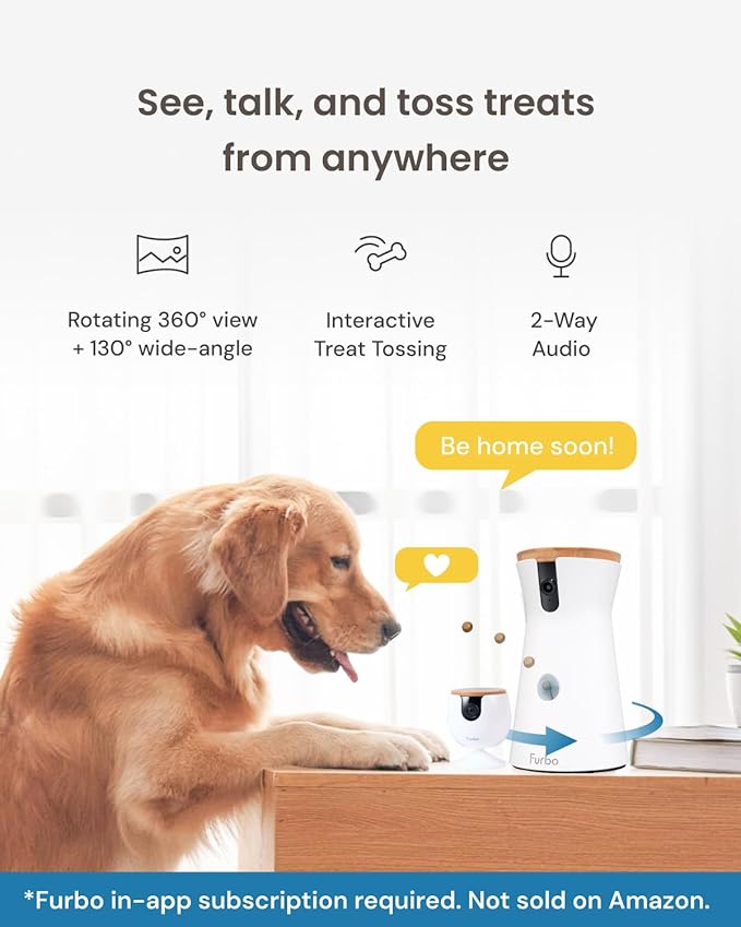 Furbo 360° Dog Camera + Mini [New Subscription Required at Setup] 2-Camera Bundle Nanny Pro Subscription: Dog Safety & Home Security Alerts, Pet Camera with Speaker, Phone App & Night Vision