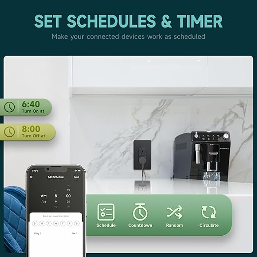 TOPELER 2Pack Smart Power Wall Outlet, 15 Amp WiFi Socket Divided Control, Remote Control by Smartphone, Compatible with Alexa and Google Home, No Hub Required, Black, ETL&FCC Listed, 2.4G WiFi Only