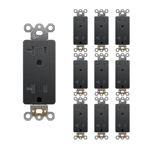 Black Decorator Receptacle with Wall Plate, Standard Tamper Resistant Electrical Wall Receptacle Outlet, 20A 125V, UL Listed, 10 Pack