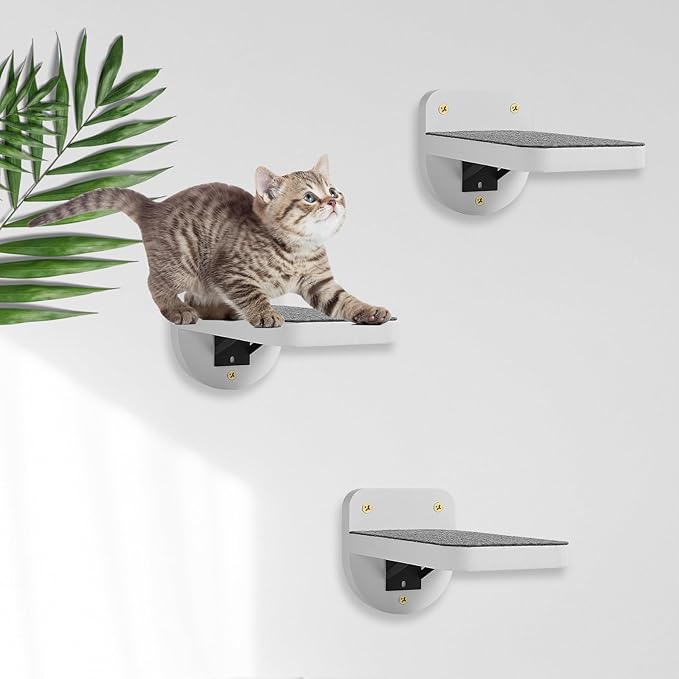 ESPETS Set of 3 Natural Wood Cat Steps for Wall - Wall Mounted Cat Shelves & Perches, Indoor Kitty Climbing Stairs & Ladder - Holds up 30lbs