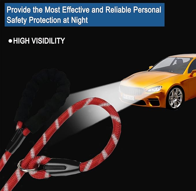 Slip Lead Dog Leash, 6 FT Heavy Duty Dog Leashes, Durable Training Rope Slip Leash with Comfortable Padded Handle and Highly Reflective Threads for Small Medium and Large Dogs, (Red)
