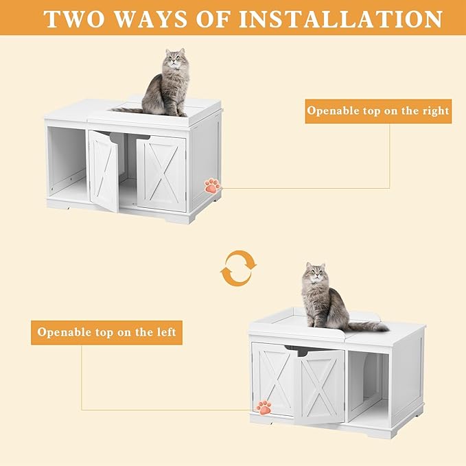 Flip Top Cat Litter Boxes Enclosure Covered Litter Box Hidden Furniture Wooden Cat Washroom Cabinet for Kitty, Medium and Large Cat White