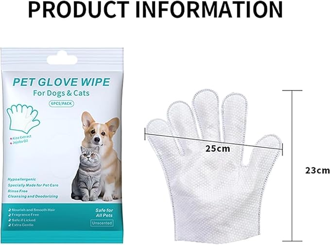 6 PCS Rinse Free Dog Shampoo Mitts, Waterless Dog Shampoo Mitts, Hypoallergenic Pet Bath Wipes Perfect for Dogs, Suitable for Daily Care and Travel