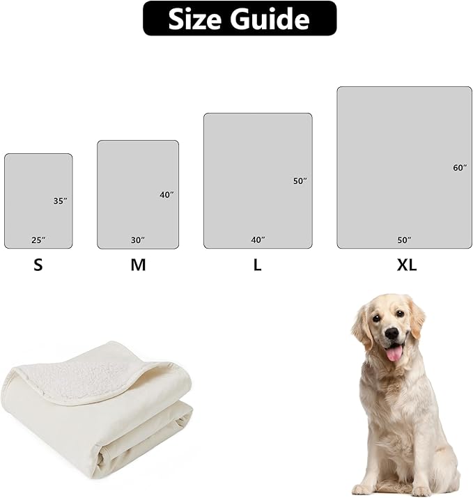 Waterproof Dog Blankets for Large Dogs, Washable Pet Blanket for Indoor Cats, Plush Sherpa Puppy Throw Furniture Protector for Bed Couch Sofa(40"x50",L,Beige)