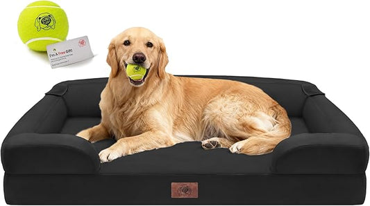 Extra Large Dog Bed, Orthopedic XL Washable Bed for Big Dog Waterproof Pet Couch Sofa Bolster with Removable Cover, Non-Slip Bottom, Tennis Ball Toy, 42x30