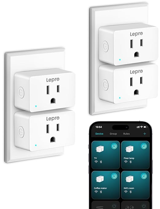 Lepro P1 Smart Plug Mini 15A, Smart WiFi Bluetooth Outlets Work with Alexa & Google Assistant, Voice/APP Control, Safety Lock, Schedule & Group Controller, 2.4G WiFi Only, ETL & FCC Certified, 4-Pack
