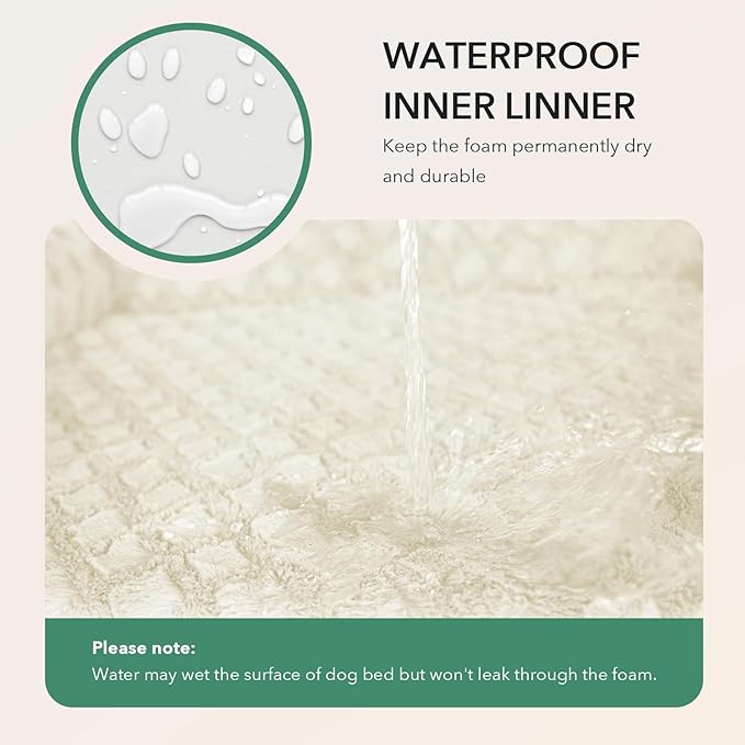 Orthopedic XL Dog Beds, Waterproof Memory Foam Big Pet Bed for Extra Large Sized Dogs 45x35Inch, Non-Slip Bottom and Egg-Crate Foam Dog Couch Bed with Washable Removable Cover, Beige