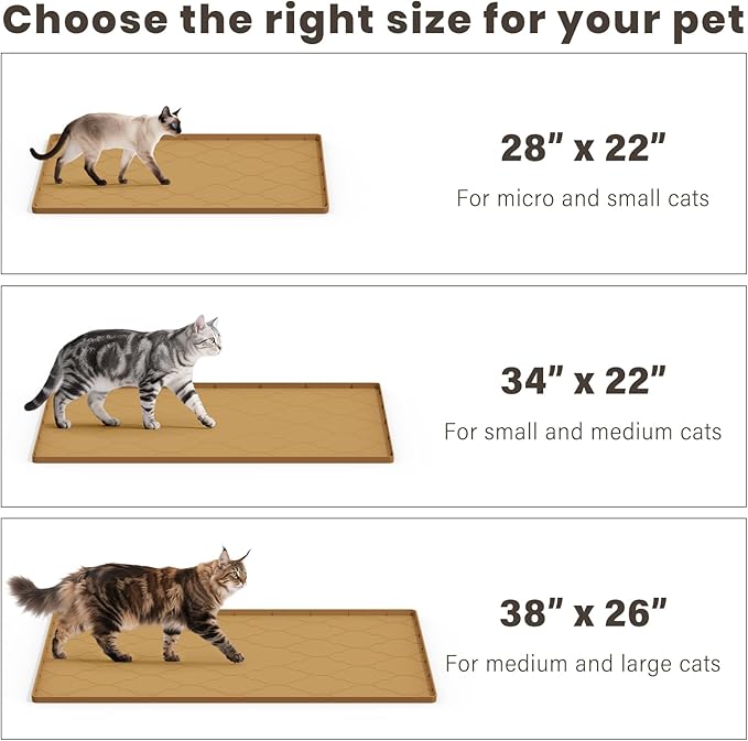 Cat Litter Mat, 28" X 22" Silicone Litter Box Mat, Cat Litter Trapping Mat for Indoor Use, Easy Clean for Scatter Control, Soft on Kitty Paws, Waterproof & Urine Proof, Brown