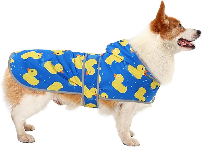 Dog Raincoats for Large Dogs Waterproof Hooded Rain Jacket with Reflective Strips Leash Hole & Poncho Adjustable Fit (ShinyDuck,L)