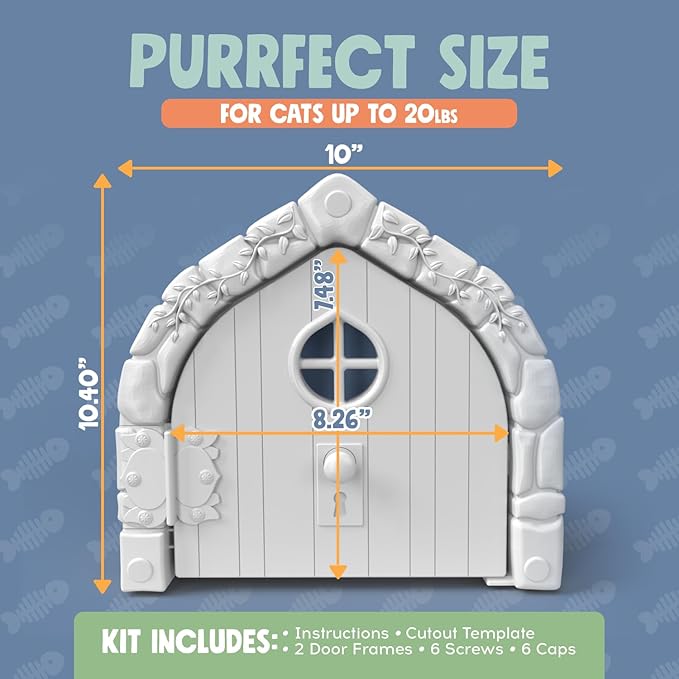 Fairy® Door Interior Pet Door - Large Cat Door for Cats Up to 20 lbs, Durable & Versatile Indoor Kitty Door for Solid or Hollow Core, Stylish Cat Hole, Comfortable, Easy Install, with Tight Lock