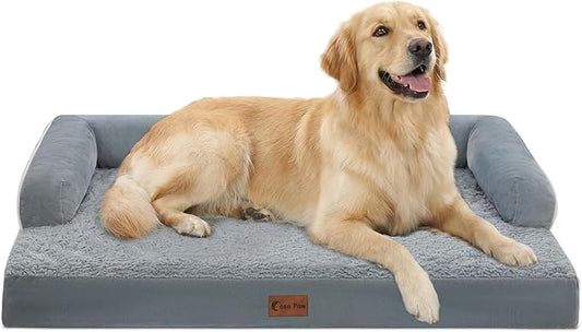 Orthopedic Dog Beds for Large Sized Dogs, Waterproof Egg Crate Foam Large Dog Couch Beds with Comfy Bolster 36x27Inch, Washable Pet Beds with Removable Cover and Nonskid Bottom, Grey