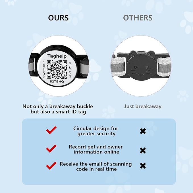 Smart QR Code Cat Collar - 2 Pack Breakaway Safety Collar with Online ID Profile, Reflective, Glow in The Dark & AirTag Holder for Kitten, Cats - Adjustable, Bell Included (Black)