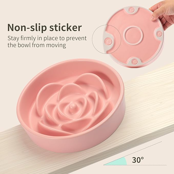 Pink Ceramic Slow Feeder Dog Bowl for Medium and Large Breed,1.5 Cup 8.26 in Slow Feeding Bowl,Puzzle Dog Food Bowl for Fast Eater,Maze Dish for Fast Eater