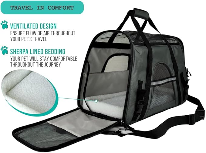 PetAmi Airline Approved Pet Carrier for Cat, Soft Sided Dog Carrier for Small Dogs, Cat Travel Supplies Accessories Indoor Cats, Ventilated Pet Carrying Bag Medium Large Kitten Puppy, Small Dark Gray