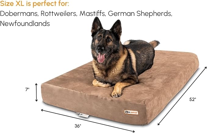 Barker Beds XL Orthopedic Dog Bed - 7" Memory Foam Mattress - 75-120 lbs - Joint Pain & Arthritis Support - Vet Recommended, Washable Cover - Made in USA - 52"x36"x7" - Khaki