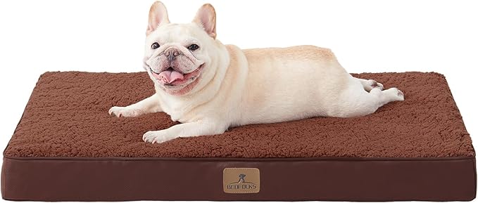Bedfolks Orthopedic Dog Bed for Large Dogs - Egg Foam Dog Crate Bed with Removable Waterproof Cover, Pet Bed Mat Suitable for Dogs and Pets Up to 65 lbs (36 x 27 x 3 inches, Brown)