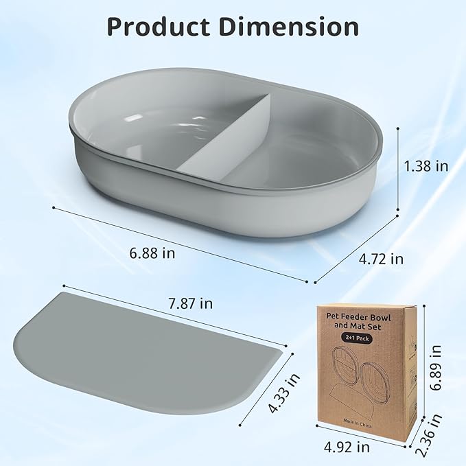 Bowl & Mat Set for Automatic Microchip Cat Pet Feeder, Sealing Ring Design for Keeping Food Fresh and Reducing Odor, Easy to Clean(Grey)