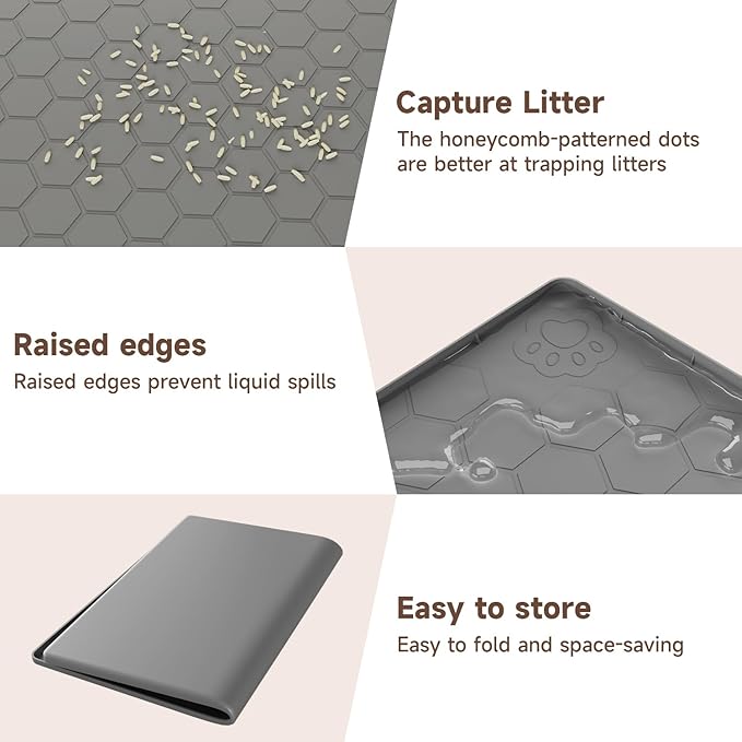Pawinner Cat Mat for Litter Box, 40" X 28" Large Silicone Cat Litter Trapping Mat, Waterproof Kitty Litter Mat, Soft on Kitty Paws, Urine-Proof, Easy to Clean, Non-Slip Kitty Scratch Pad for Floor