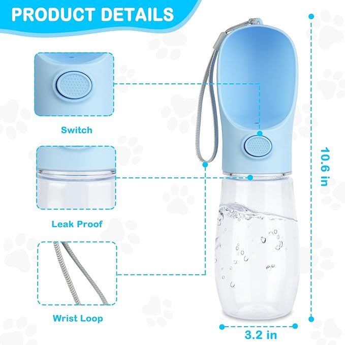 Dog Water Bottle, Leak Proof Portable Puppy Water Dispenser with Drinking Feeder for Puppy Small Medium Large Dogs Pet Outdoor Walking, Hiking, Travel, Food Grade Plastic (19oz Blue)