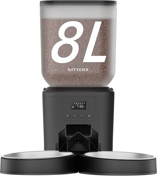 Automatic Cat Feeder for 2 Cats - 8L/34 Cups Large Capacity Auto Cat Food Dispenser with LCD Screen, 2 Food Trays, Timed Feeder, Up to 50 Portions 6 Meals Per Day, Keep Fresh