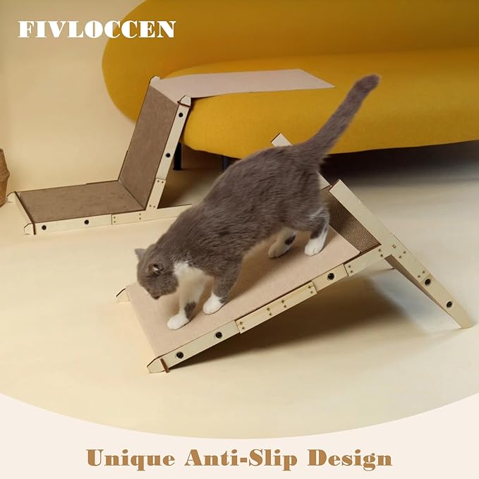 Modern Cardboard Cat Scratcher for Indoor Cats, Anti-Tip Wooden Frame Cat Scratching Board, Wall/Sofa/Furniture Mount by Non-Slip Cat Scratch Pad, Extra Durable for Multi-Cat Homes(M)