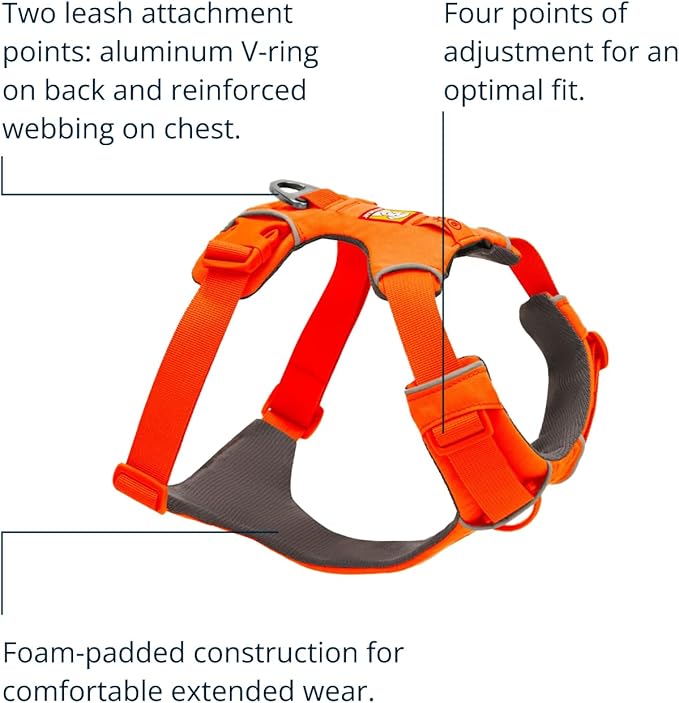 Ruffwear, Front Range Dog Harness, Reflective Soft Padded Everyday Harness with Dual Leash Clips, Adjustable and Lightweight Fit for Training or Walking for All Dogs, Blaze Orange, Large/X-Large