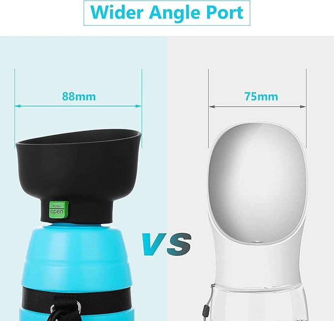Dog Water Bottle Portable (17oz/22oz), 2 in 1 Foldable Dog Travel Water Bottle, Leak-Proof Dog Water Dispenser, Pet Water Bottle Drink Feeder for Outdoor Walking Hiking, Food-Grade Silicon (17oz)