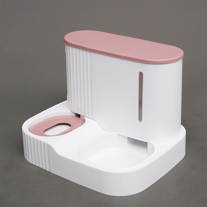 Cat Feeder and Water Dispenser,2 in 1 Gravity Automatic Bowl Auto Pet Dry Food Self Feeding Container Dishes Set for Dog Puppy Kitten Kit Set (Pink)