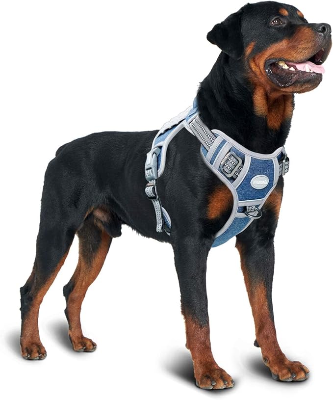 AUROTH Tactical Dog Harness for Small Medium Dogs No Pull Adjustable Pet Harness Reflective K9 Working Training Easy Control Pet Vest Military Service Dog Harnesses Denim Blue S
