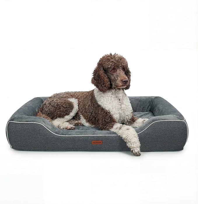 Orthopedic Dog Beds for Large Dogs with Cooling Gel Memory Foam & Egg-Crate Foam Waterproof,XLarge Couch Bed with Sides and Removable Washable Cover for Big Breed Senior Pets,Dark Grey