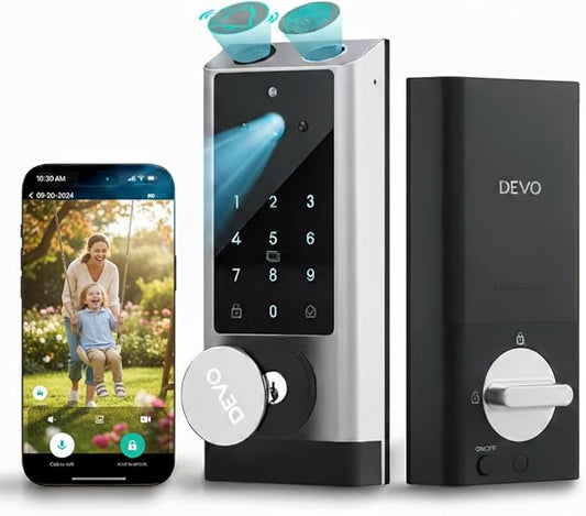 Devo G1 Video Smart Lock with Camera&Doorbell,6-in-1 Keyless Entry Door Lock with App Remote,Fingerprint ID,Auto Locks,Built-in Wi-Fi Smart Deadbolt for Front Door,Easy Install,Waterproof,BHMA Grade 3