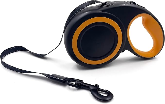 Retractable Dog Leash, Heavy Duty Reflective Nylon Tape Lead 16 ft Long, up to 110lbs, One-Handed Brake, Lock, Automatic Telescopic Dog Tape, Non-Slip Handle (Black, Large)