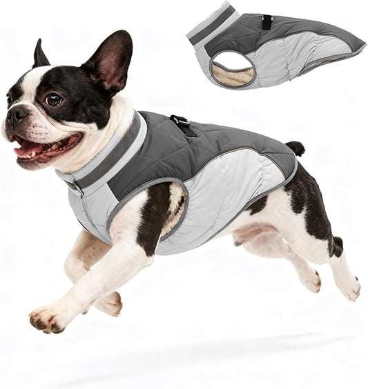 Dog Coat for Small Dogs, Adjustable Dog Jackets for Cold Weather, Reflective Winter Coat with Built-in Harness, Snowsuit Fits Dogs 7-14 lbs and Up, Size S Black