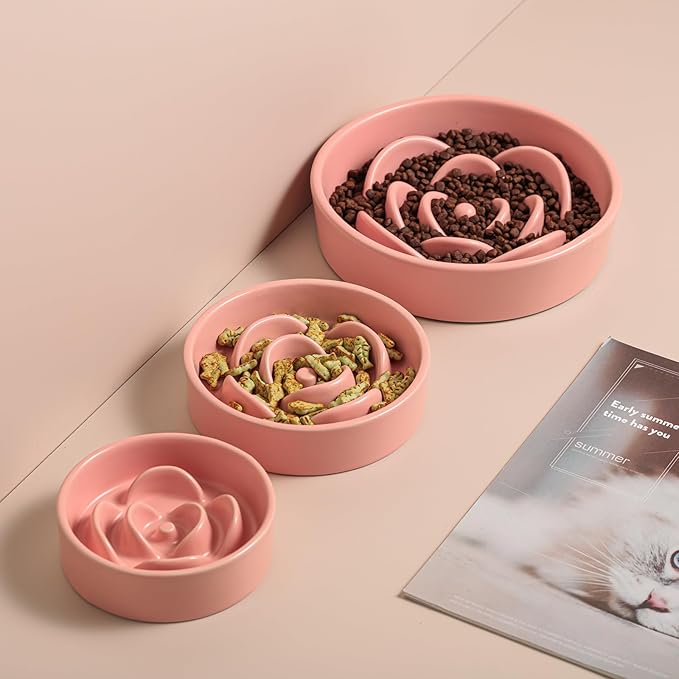 Pink Ceramic Slow Feeder Dog Bowl for Medium and Large Breed,1.5 Cup 8.26 in Slow Feeding Bowl,Puzzle Dog Food Bowl for Fast Eater,Maze Dish for Fast Eater